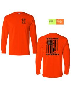 Operating Engineers 181 Flag Design - Bayside - USA-Made 50/50 Long Sleeve T-Shirt (S-4XL)